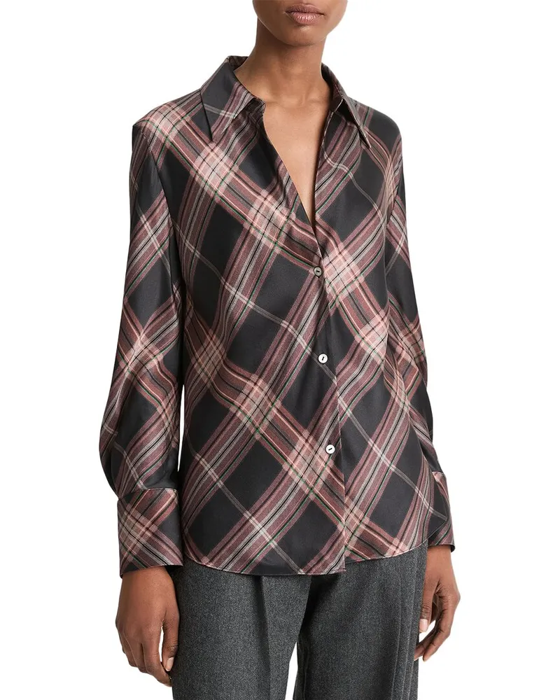 Vince Plaid Bias Silk Blouse Nocolor