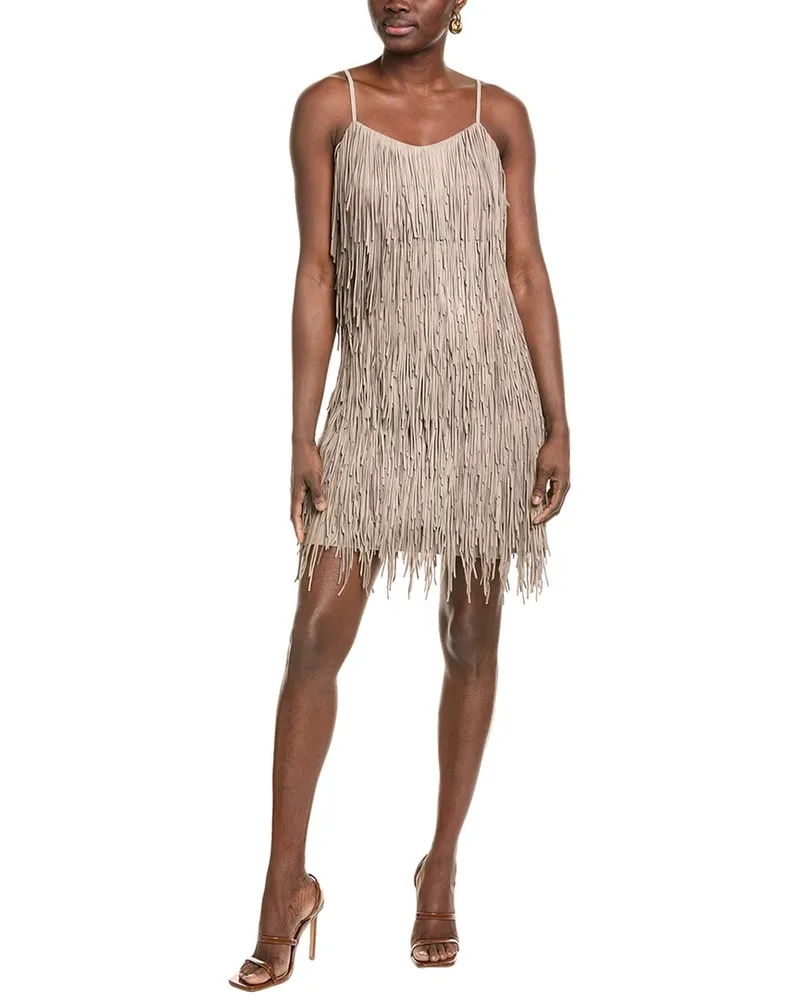 Michael Kors Collection Fringe Suede Shift Dress Grey