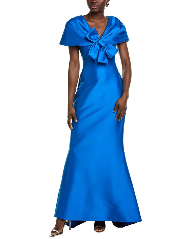 Badgley Mischka Bow Wrap Gown Blue