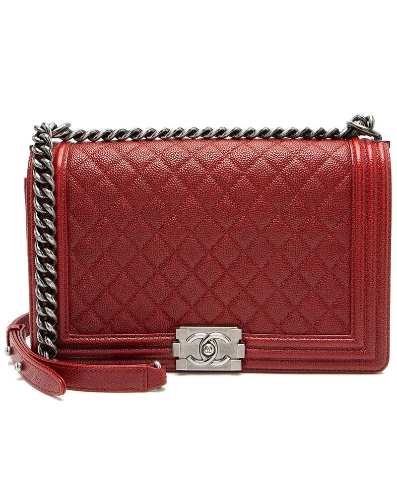 Chanel Red Caviar Leather New Medium Boy Bag (Authentic Pre-Loved Nocolor
