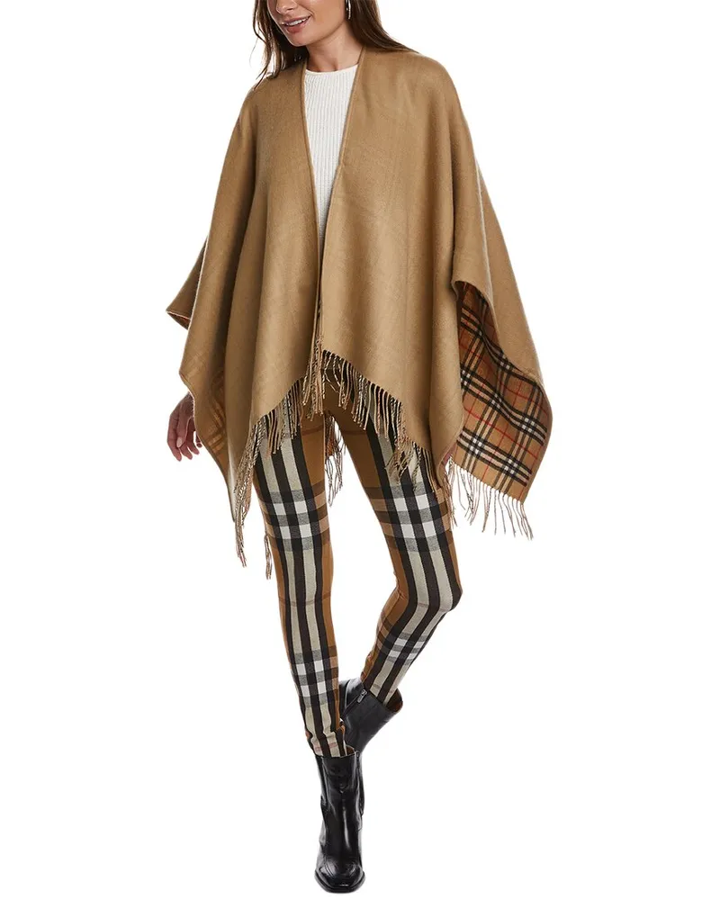 Burberry Check Reversible Wool Cape Beige