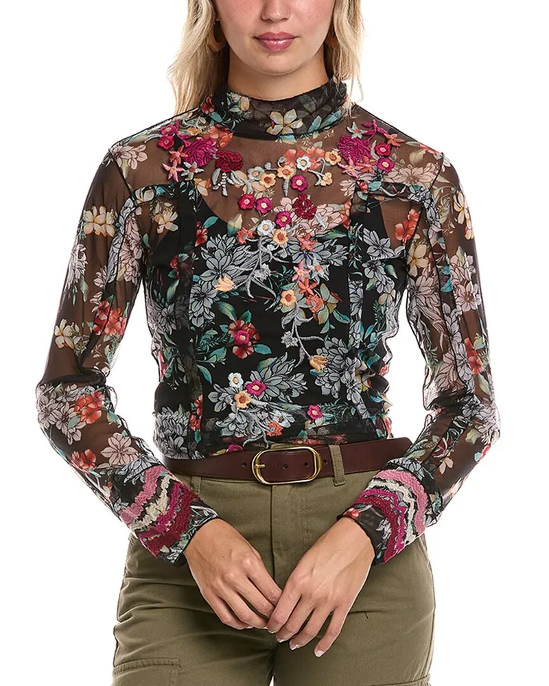 Johnny Was Mazzy Turtleneck Blouse Blue