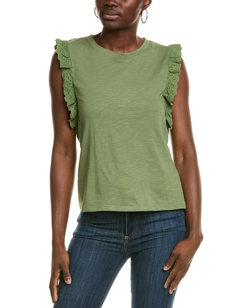 Vince Camuto Eyelet Ruffle Tank Green