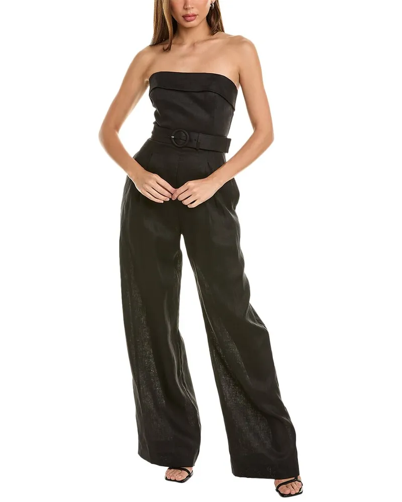 NICHOLAS Chesa Banded Corset Linen Jumpsuit Black