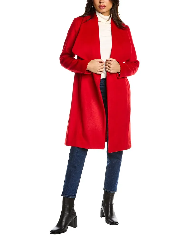 COLE HAAN Draped Wool-Blend Coat Red