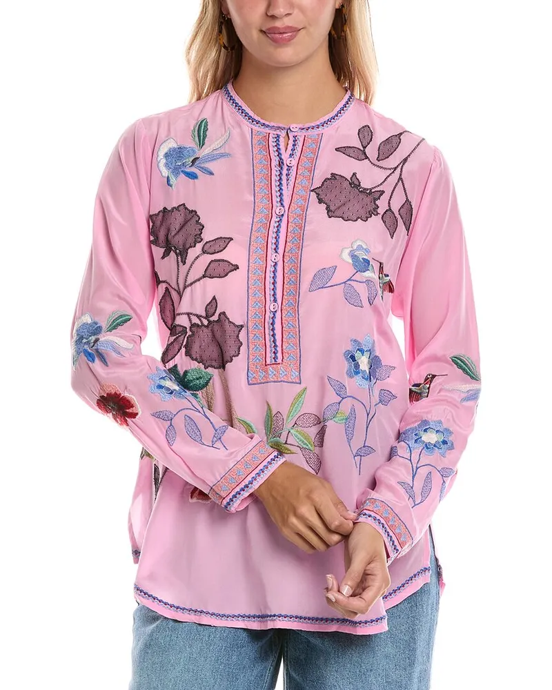 Johnny Was Nya Silk Shirt Pink