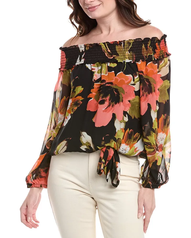 Vince Camuto Smocked Off-The-Shoulder Blouse Black