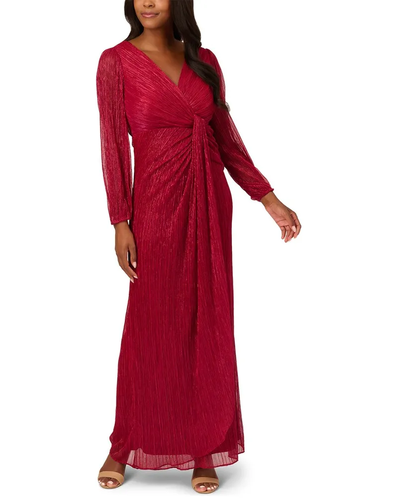 Adrianna Papell Metallic Mesh Draped Gown Nocolor