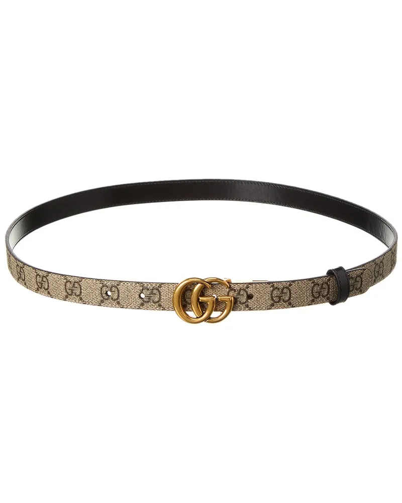 Gucci GG Marmont Thin Reversible GG Supreme Canvas & Leather Belt Beige