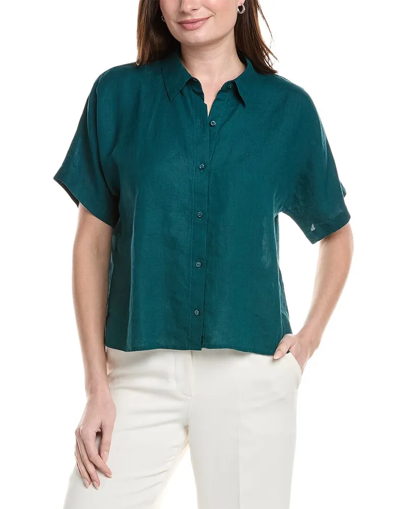 Eileen Fisher Linen Boxy Shirt Green
