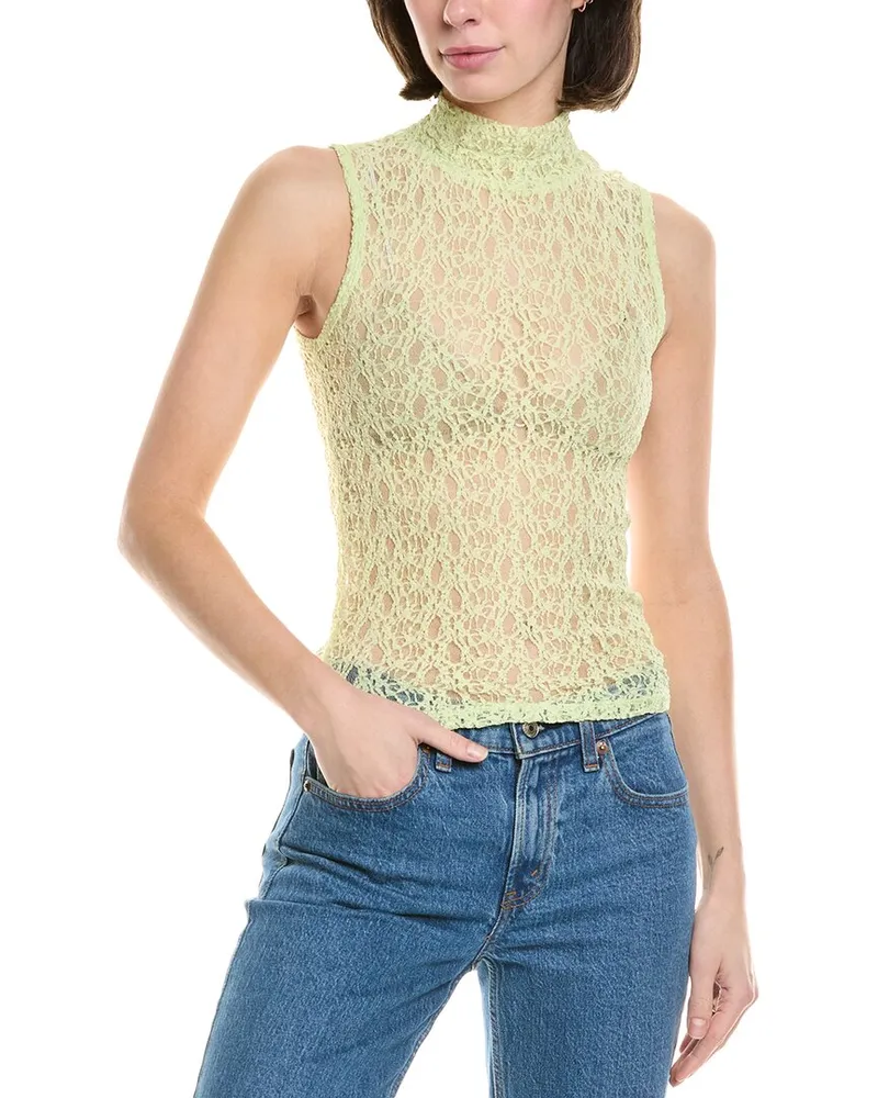 Frame Denim FRAME Mock Neck Lace Tank Green