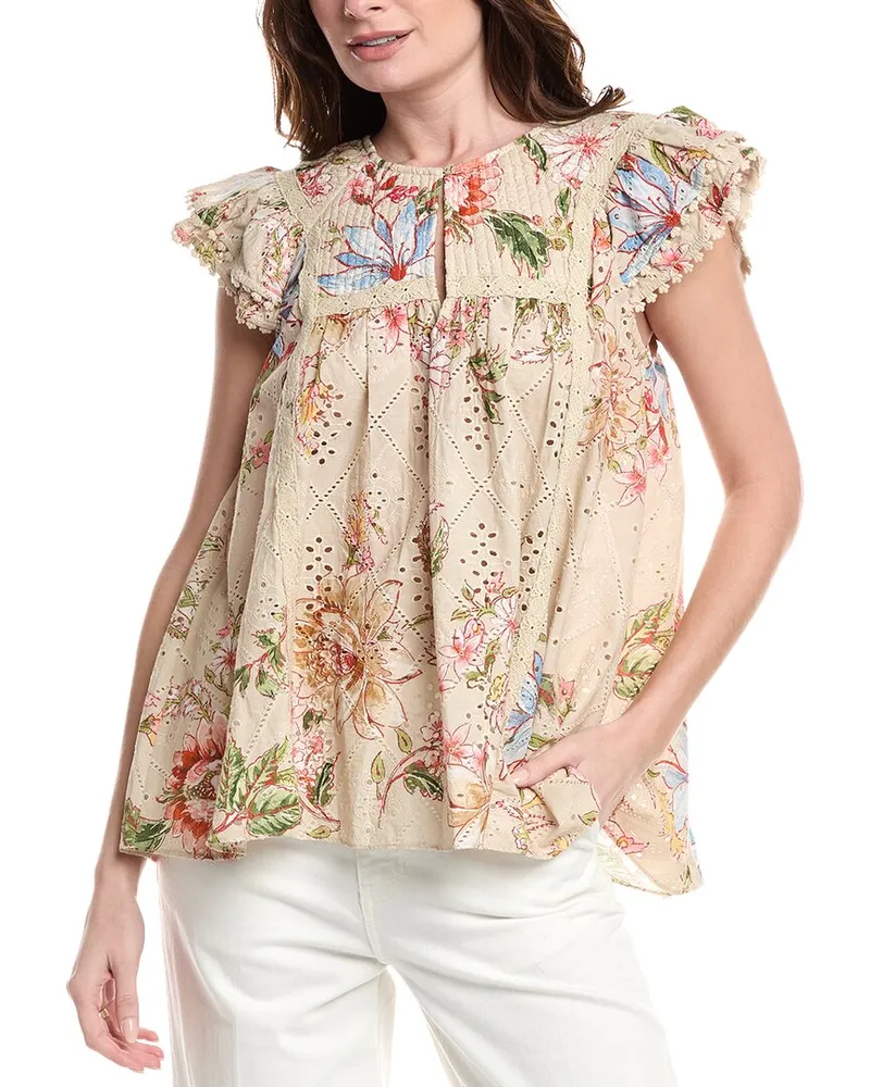 Hemant & Nandita Quilted Yoke Top Beige