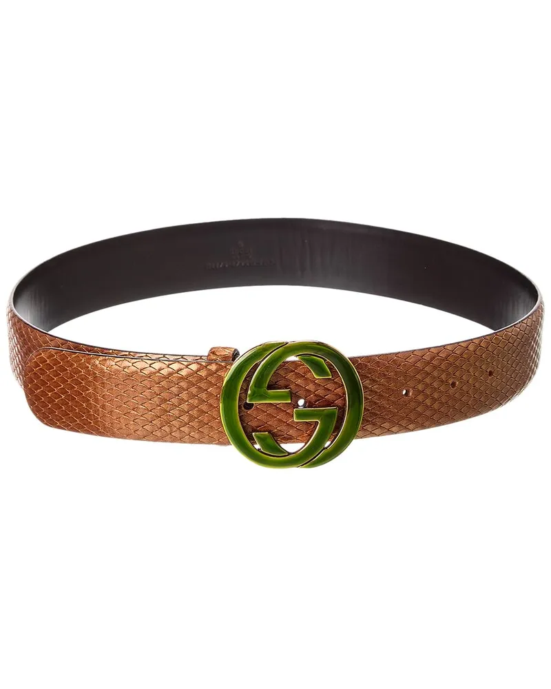 Gucci GG Buckle Snakeskin Leather Belt, Size 34 (Authentic Pre-Loved Nocolor