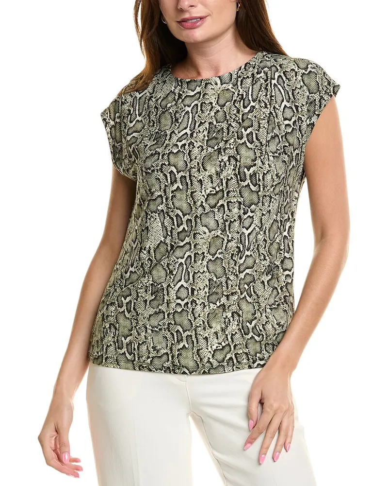 Anne Klein Pleated Neck Top Green