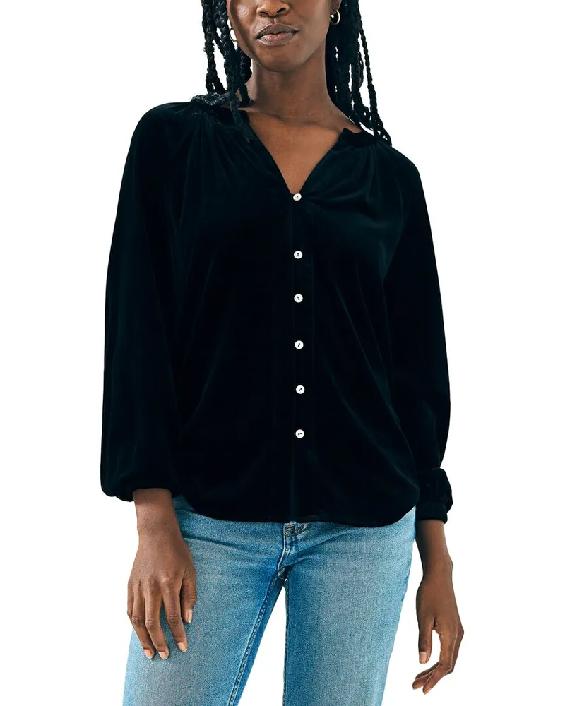 Faherty Stretch Silk-Blend Velvet Naomi Top Nocolor