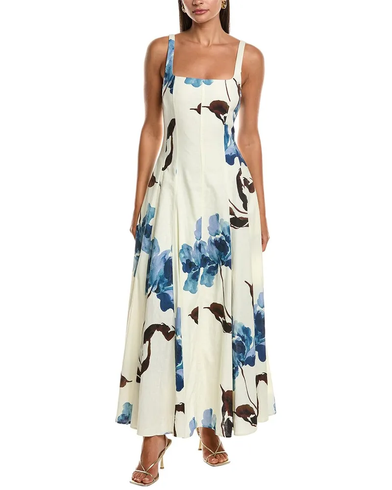 NICHOLAS Athena Panelled Linen-Blend Midi Dress Blue