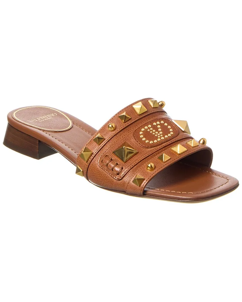Valentino Garavani Rockstud 20 Leather Sandal Brown