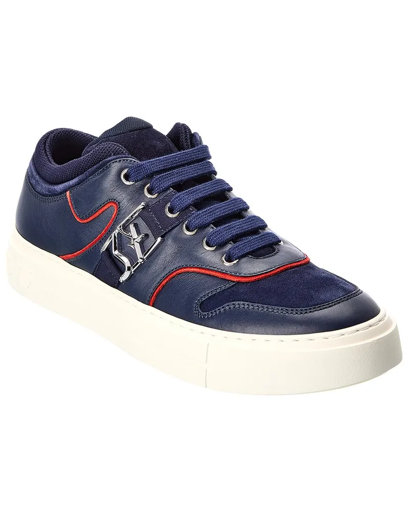Ferragamo Noris Leather & Suede Sneaker Blue