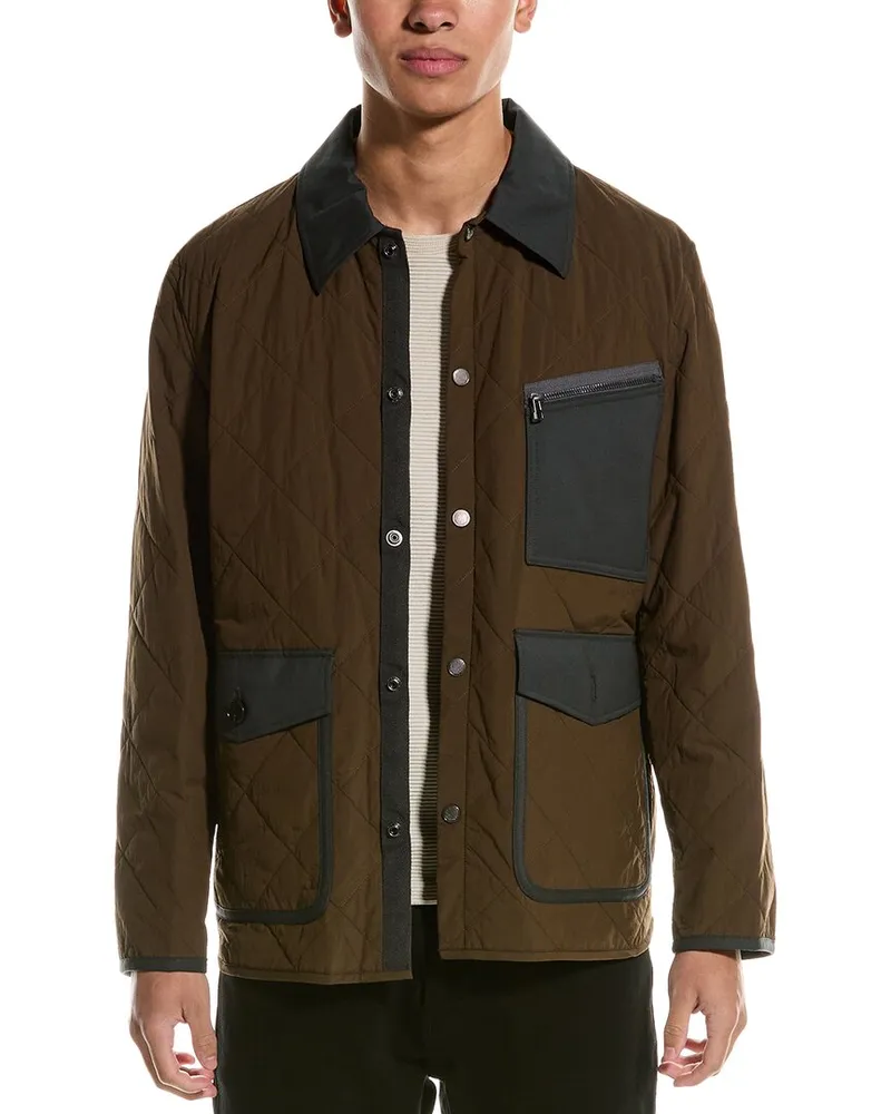 Theory Diamond Quilted Wool-Trim Jacket Brown