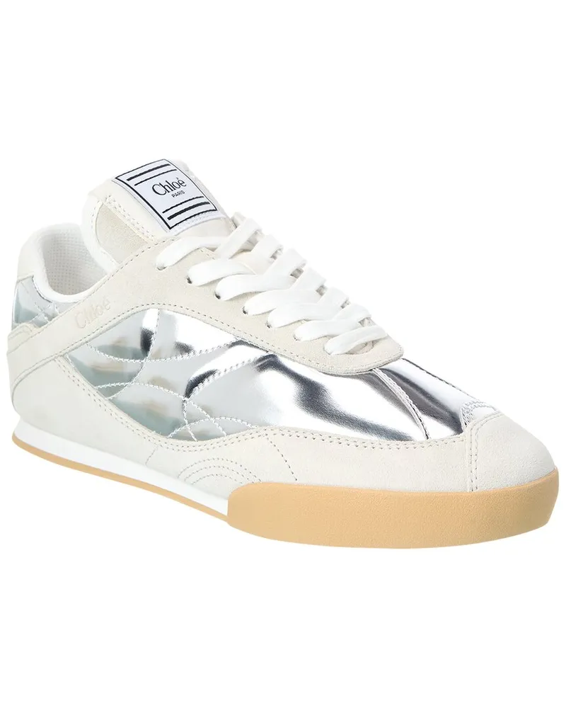 Chloé Kick Leather & Suede Sneaker Silver