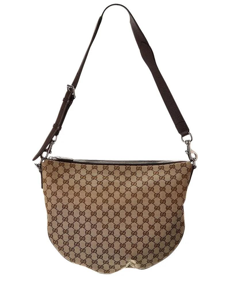 Gucci B Medium GG Canvas & Leather Shoulder Bag Brown