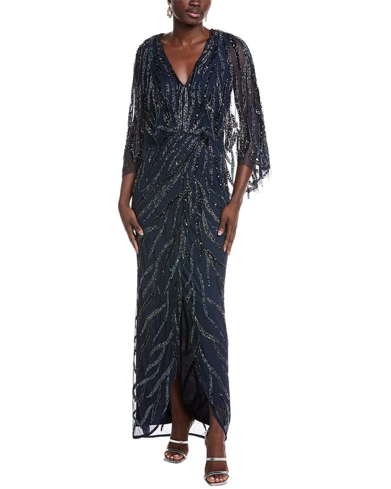 Aidan Mattox Beaded Maxi Dress Blue
