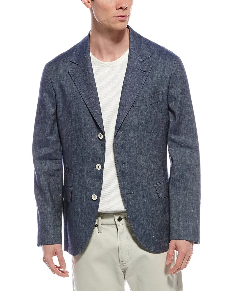 Brunello Cucinelli Linen-Blend Blazer Blue