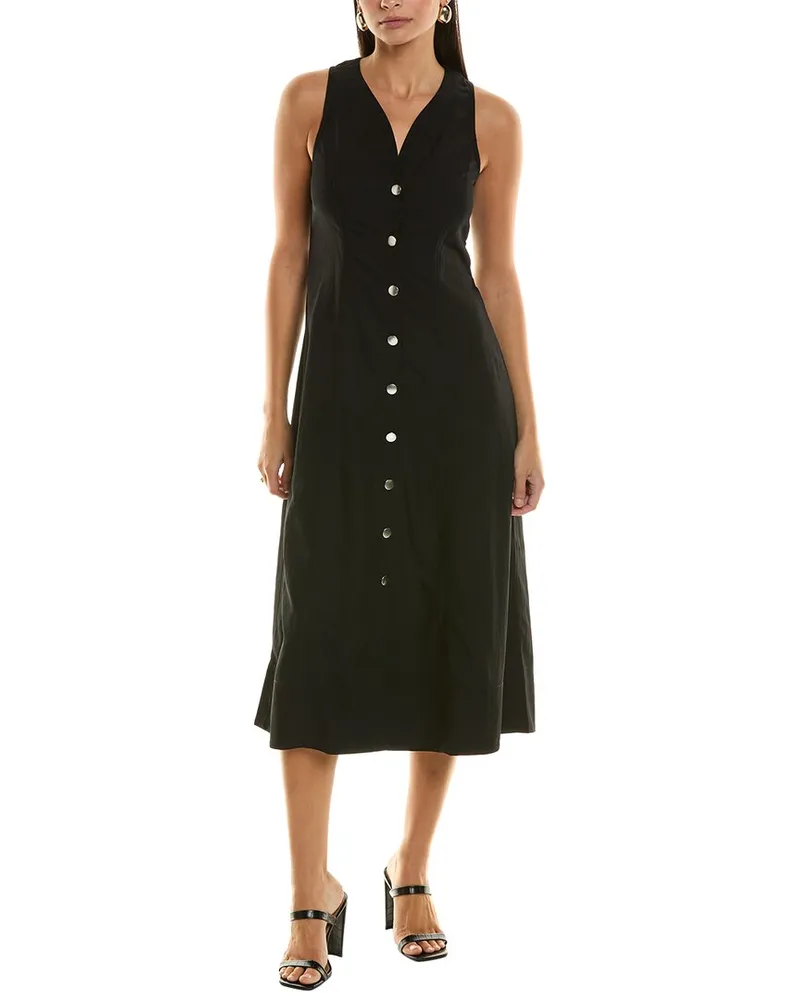 Proenza Schouler White Label Drapey Suiting Button Front Midi Dress Black