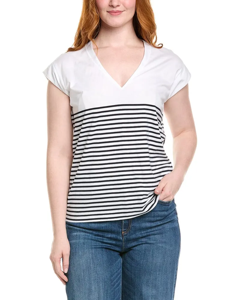 Frame Denim Le Mid-Rise V-Neck T-Shirt Blue