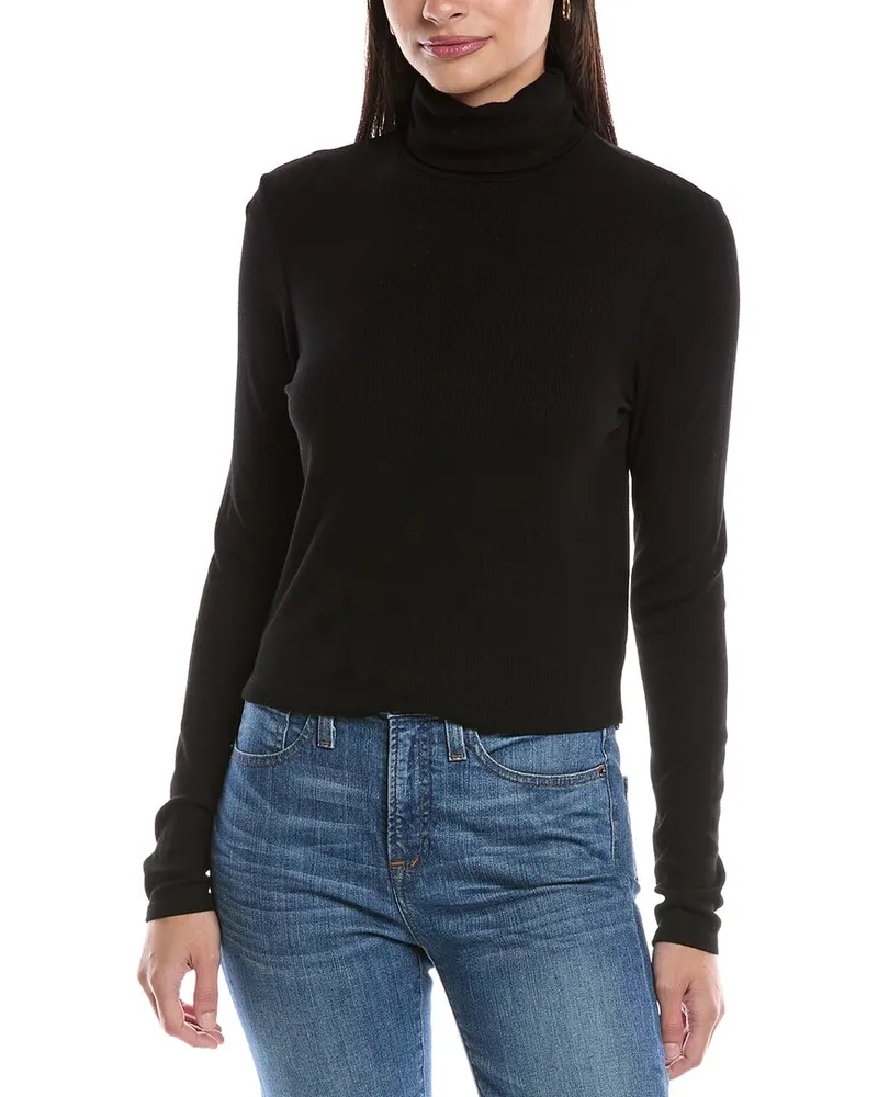 Michael Stars Tara Cropped Turtleneck Top Black
