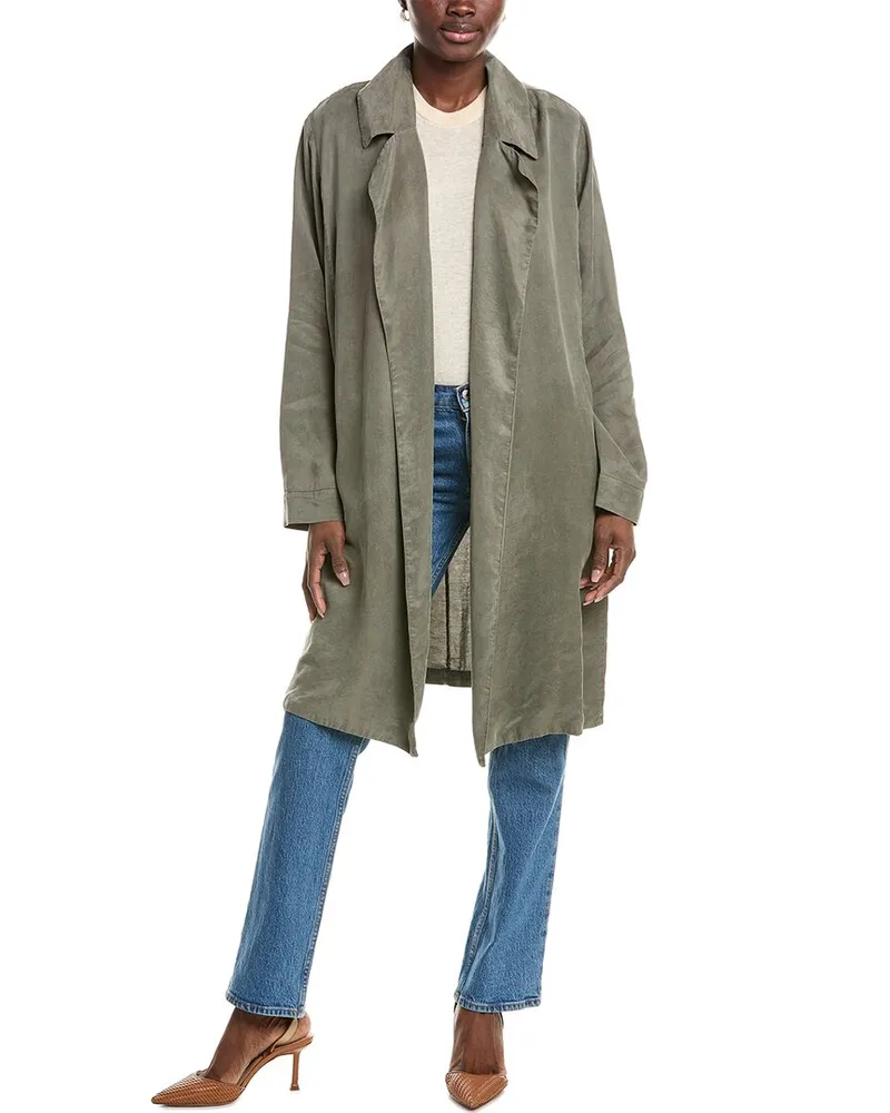 Eileen Fisher Sandwash Twill Trench Coat Green