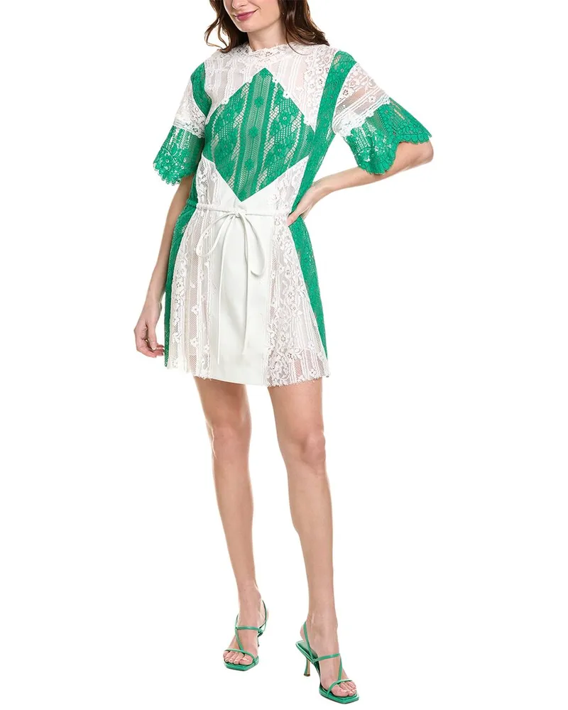 Valentino Garavani Lace Silk Mini Dress Green
