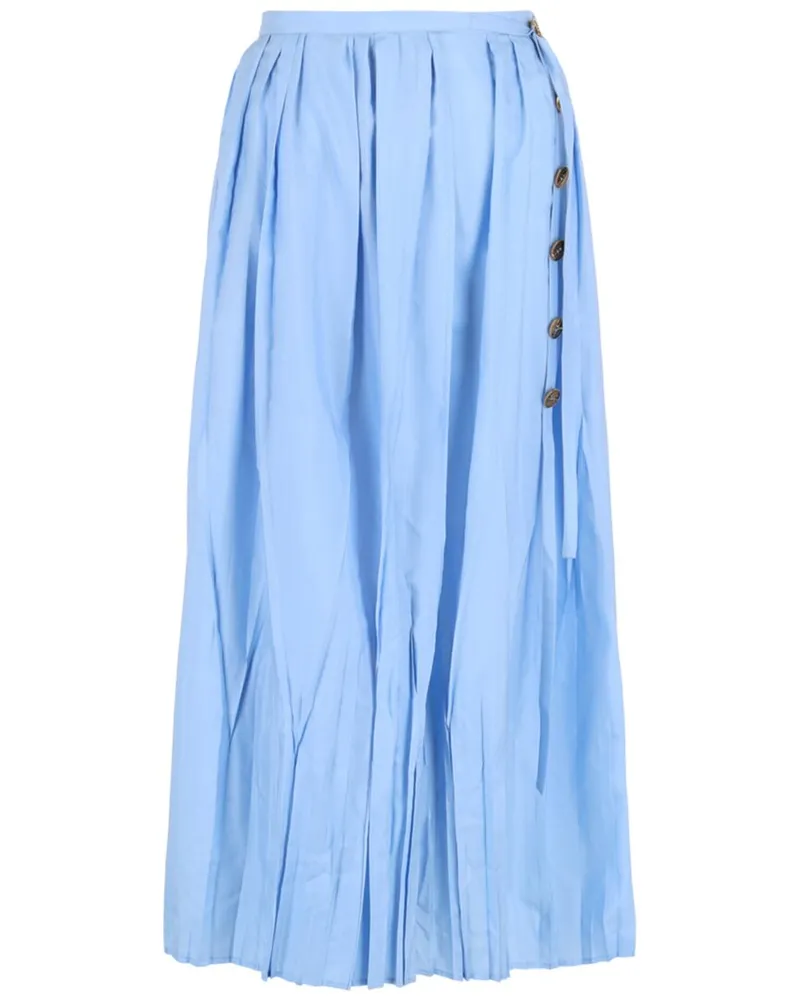 Ferragamo Pleated Wrap silk-Blend Midi Skirt Blue