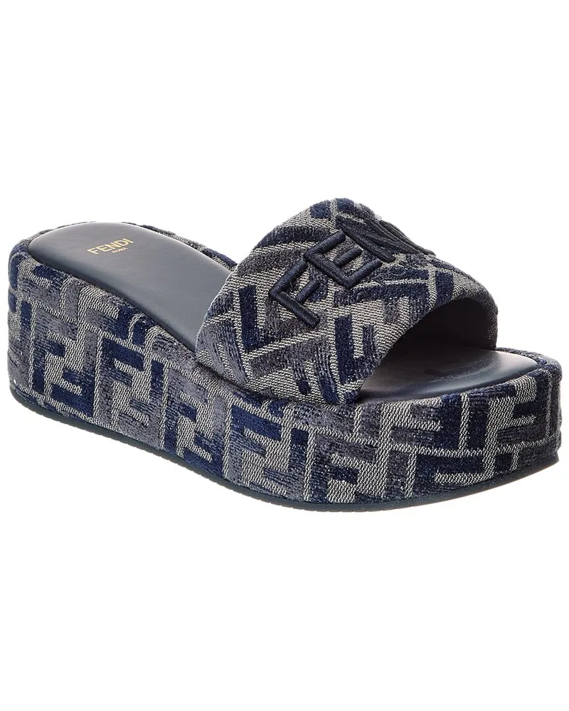 Fendi Sunshine FF Chenille Platform Sandal Blue