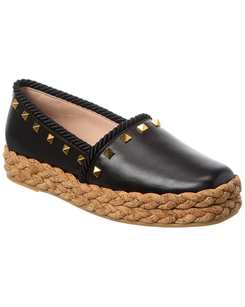 Valentino Garavani Rockstud Rope & Leather Espadrille Black