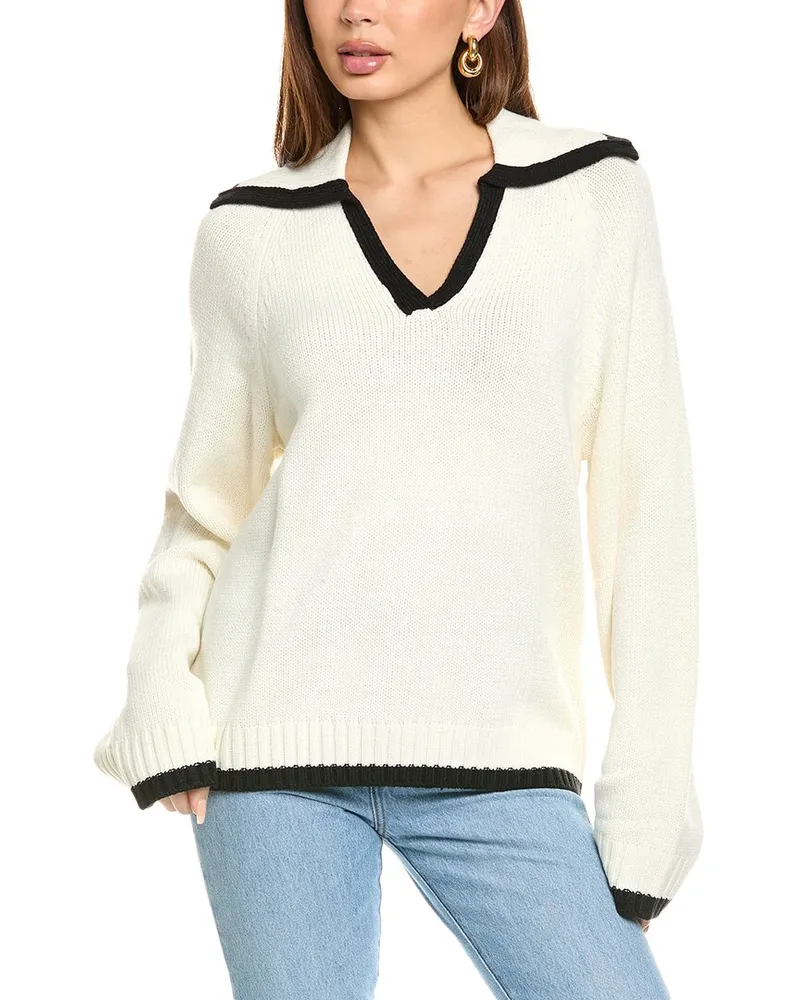 WeWoreWhat Collar V-Neck Sweater White