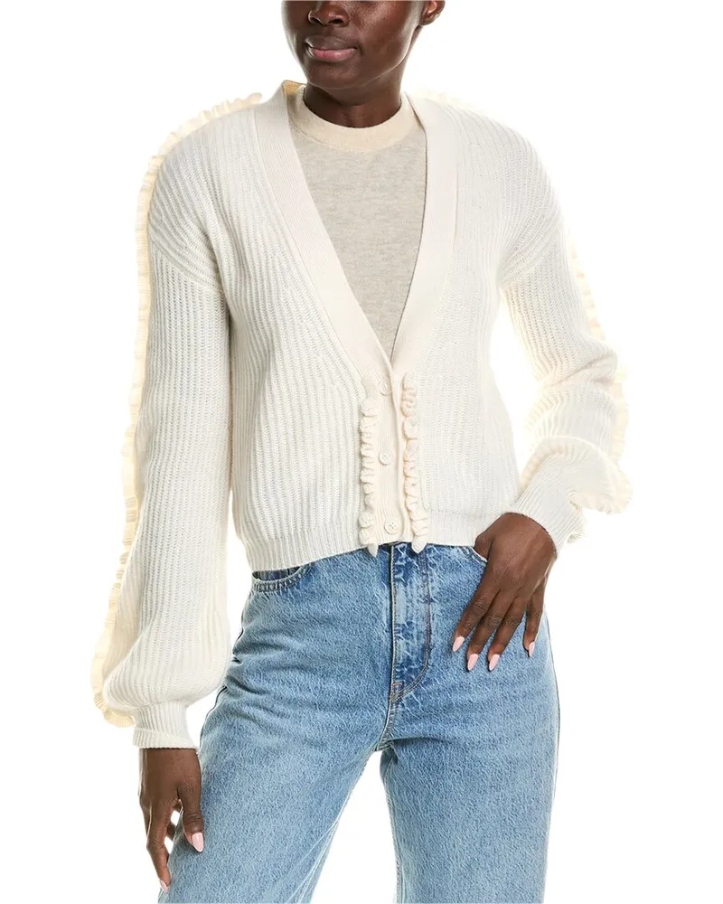 Quinn Ruffle Trim Cashmere Cardigan White
