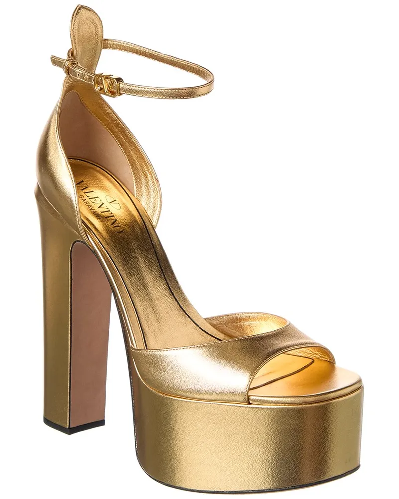 Valentino Garavani Tan-Go 155 Leather Platform Sandal Gold
