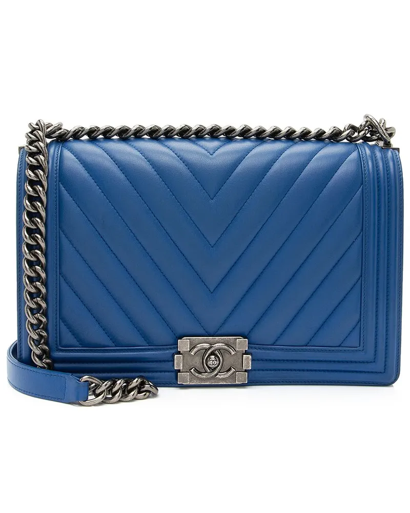 Chanel Blue Quilted Lambskin Leather Medium Boy Shoulder Bag (Authentic Pre-Loved Nocolor