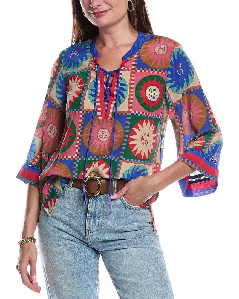 Johnny Was Front Tie Villa Silk Blouse Nocolor