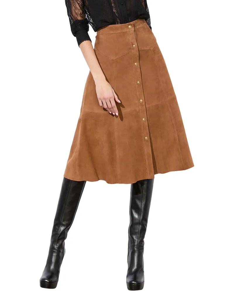 Alice + Olivia Calica Leather Skirt Brown