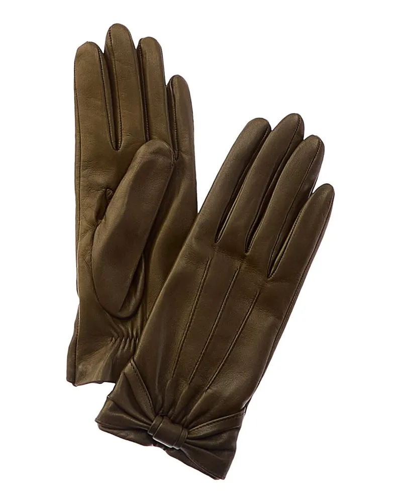 portolano  Bow Silk-Lined Leather Gloves Green