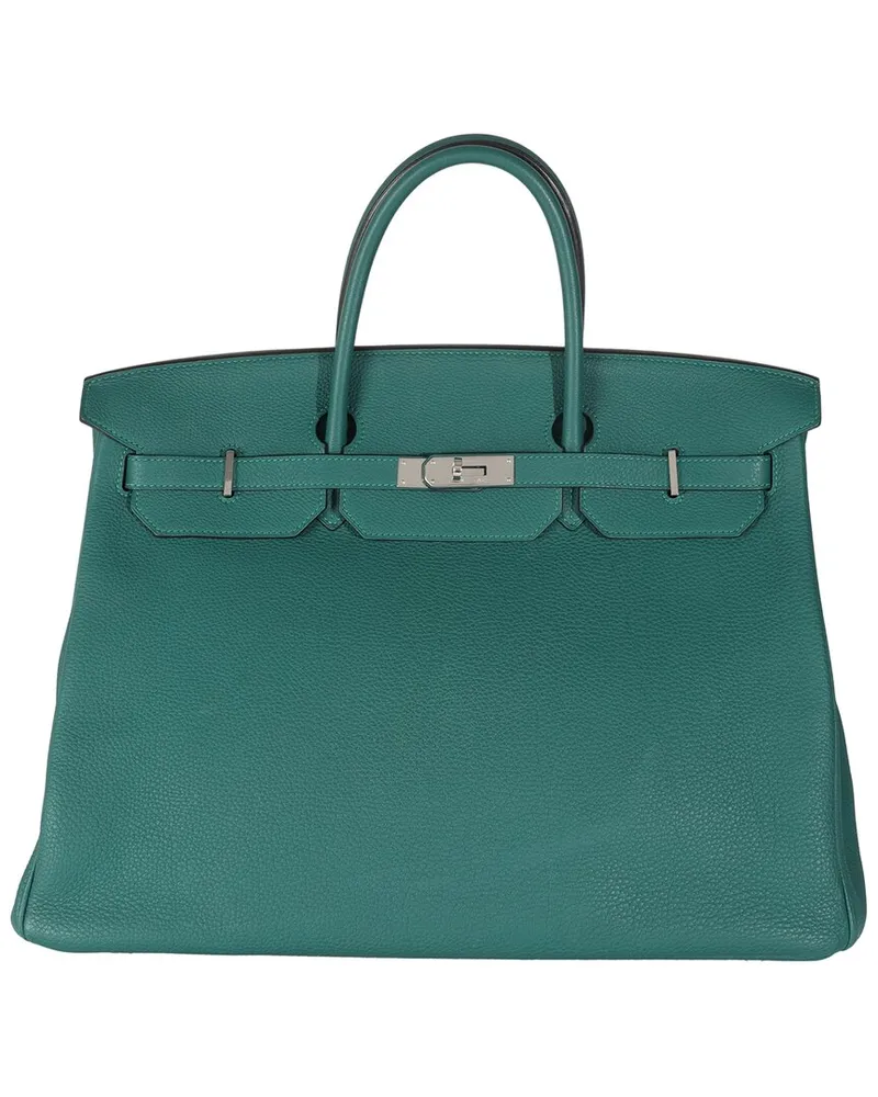 Hermès Hermes Green Leather Birkin 40 PHW (Authentic Pre-Loved Nocolor