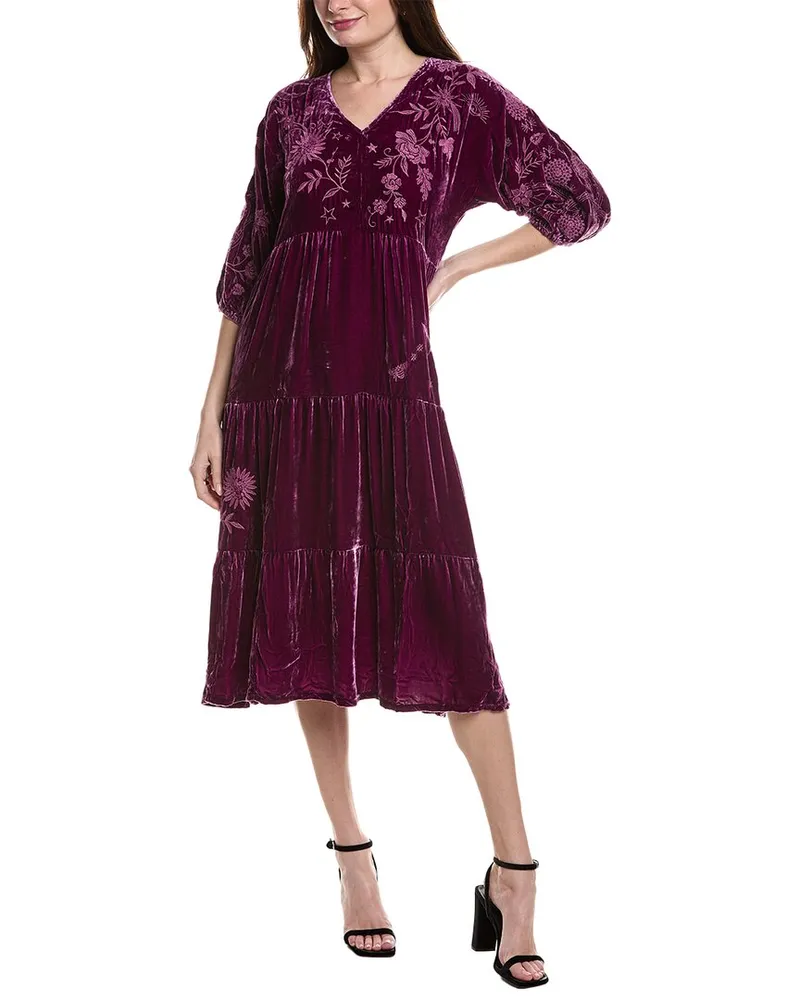 Johnny Was Petite Torine Silk-Blend Midi Dress Purple