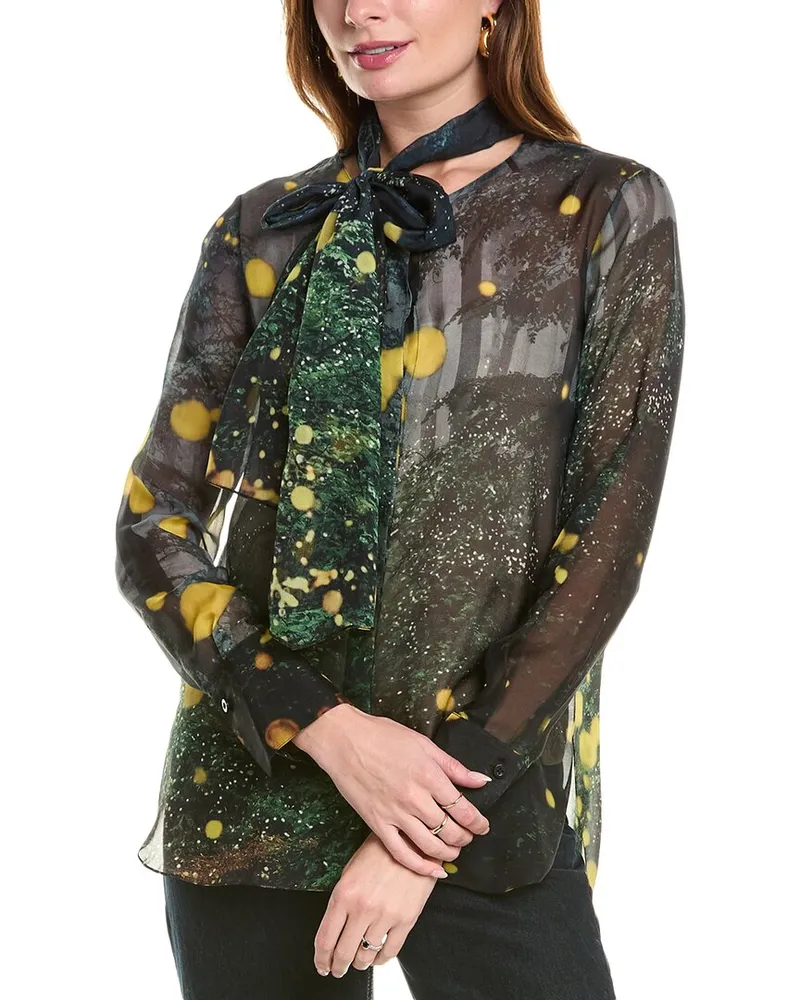 Oscar de la Renta Firefly Silk Chiffon Shirt Blue