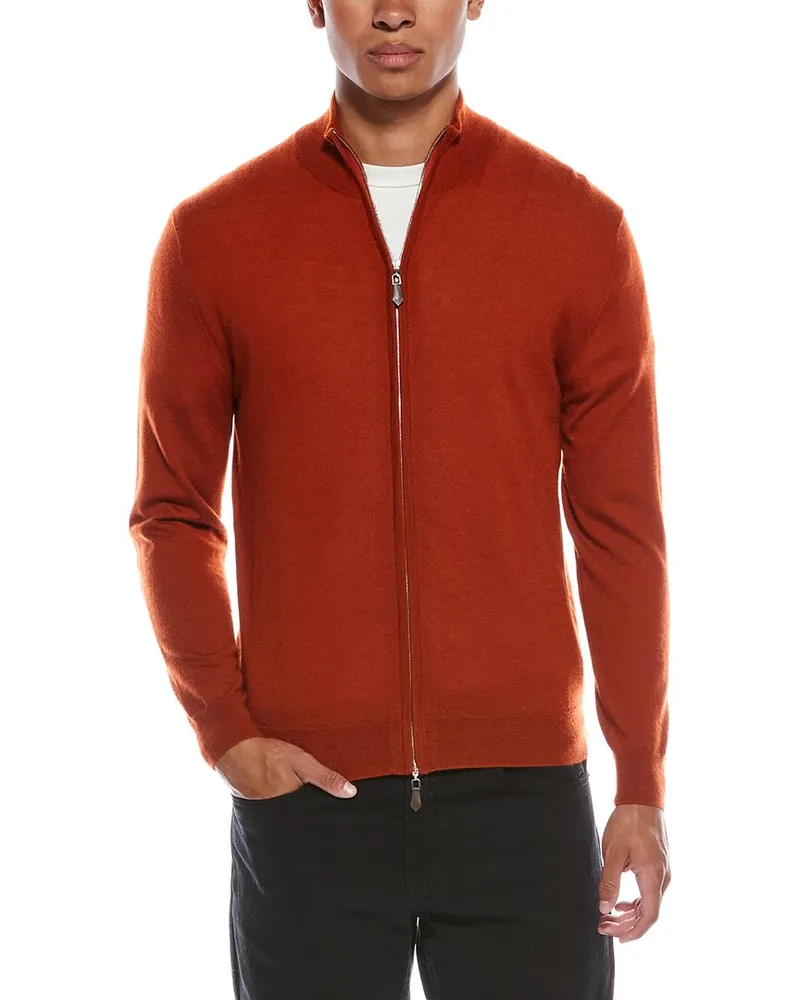 N.Peal Hyde Fine Gauge Cashmere & Silk-Blend Full Zip Sweater Orange