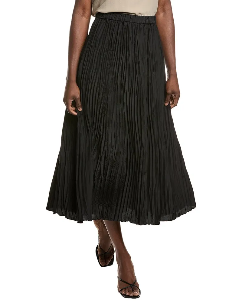 Eileen Fisher Pleated Silk Skirt Black