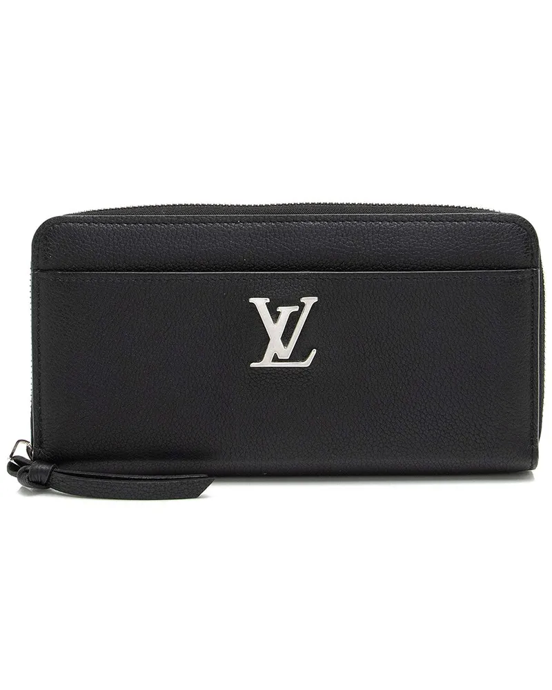 Louis Vuitton Black Leather Lockme Zip Around Wallet (Authentic Pre-Loved Nocolor