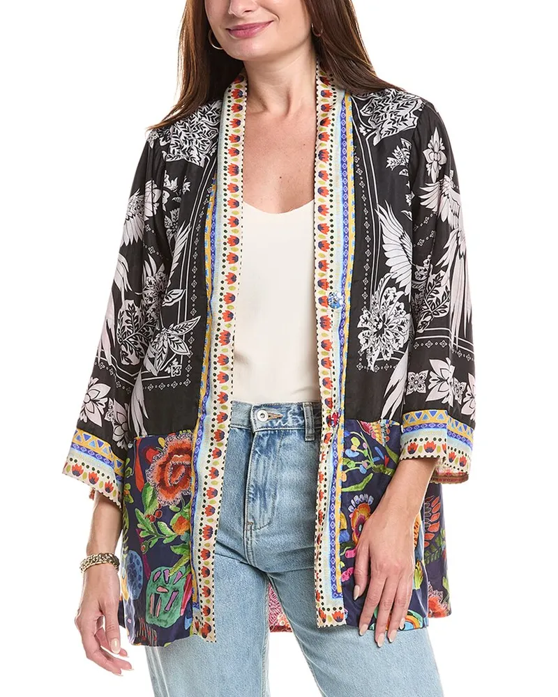 Johnny Was Jade Reversible Silk Kimono Black