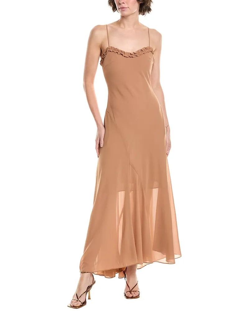 Bardot Tatian Frill Trim Maxi Dress Brown